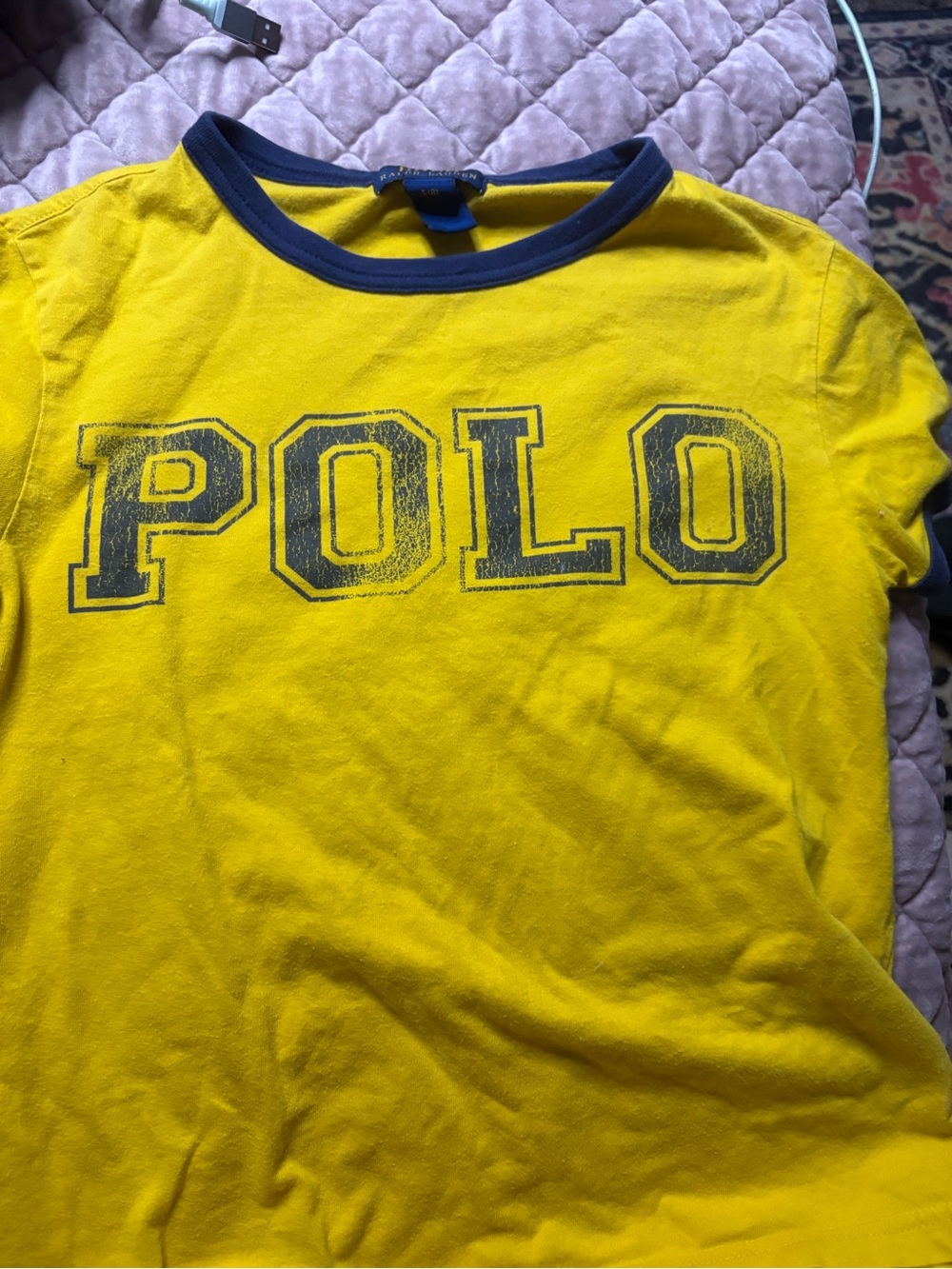 Polo by Ralph Lauren Yellow Tee with Navy Graphic and Trim